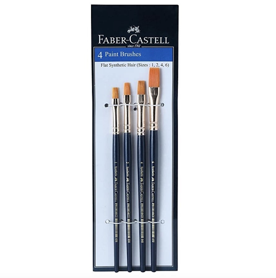 Faber-Castell Synthetic Hair Flat Assorted Paint Brush, Set of 4