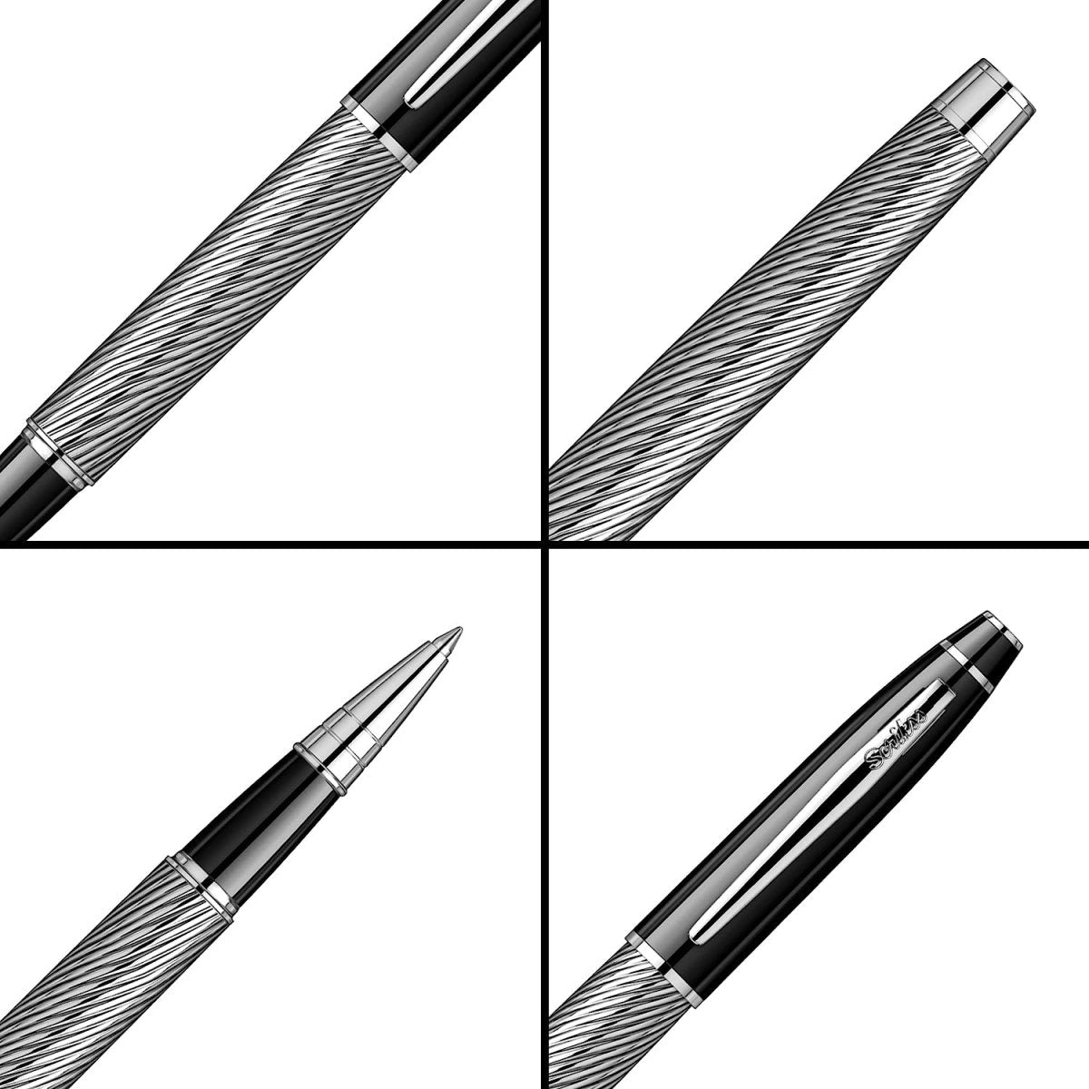 Scrikss Noble 35C Spiral Black Chrome Roller Ball Point Pen