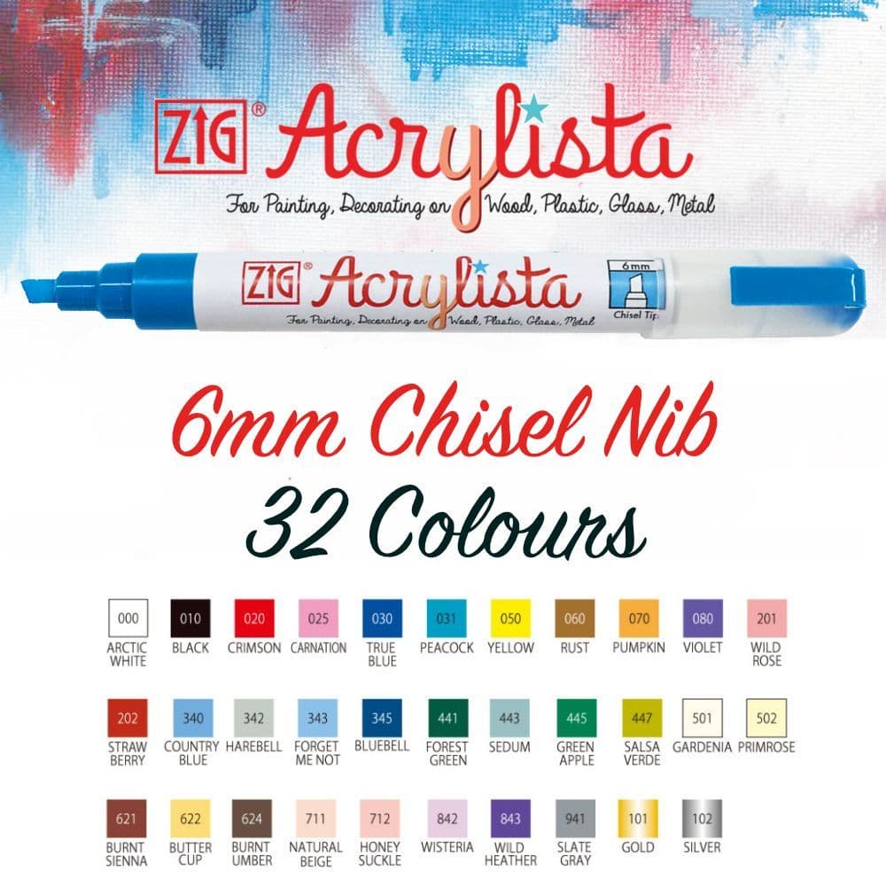 ZIG Acrylista Chisel Tip Permanet Marker, 6 mm