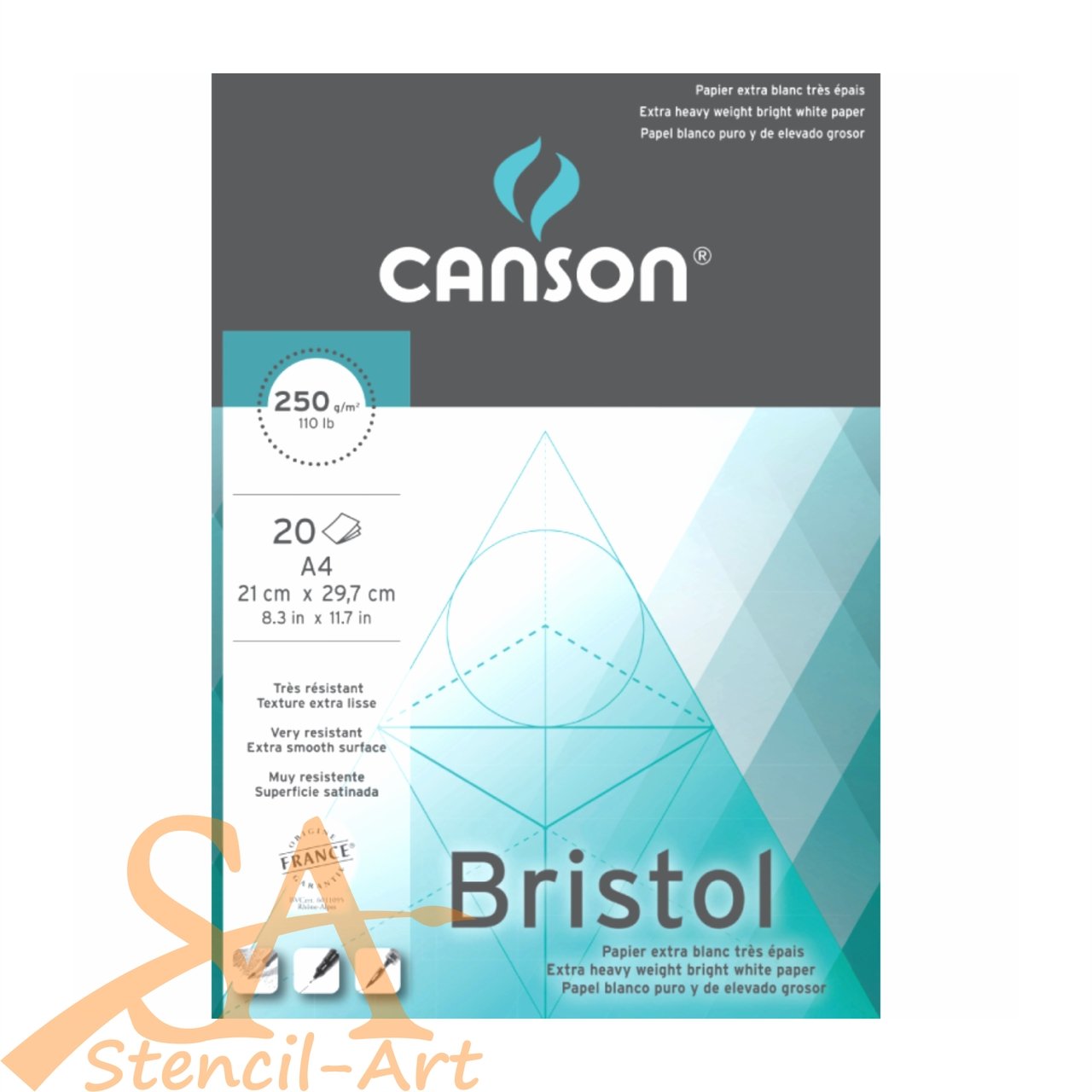Canson Bristol Drawing Paper Pad 250gsm A4, Pack of 20