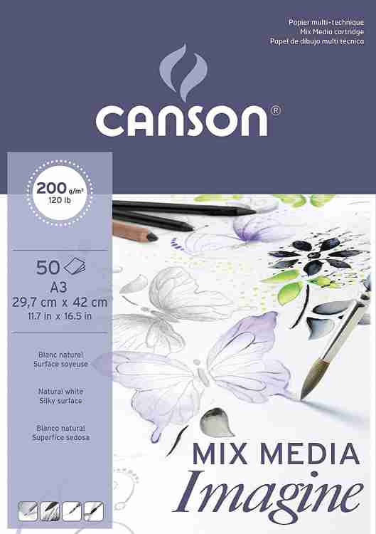 Canson Imagine A3 Pure White Light Grain 200 GSM Drawing Paper, (Pad of 50 Sheets)