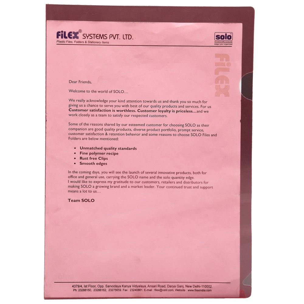 Solo Clear Folder A4 Size Pack Of 10