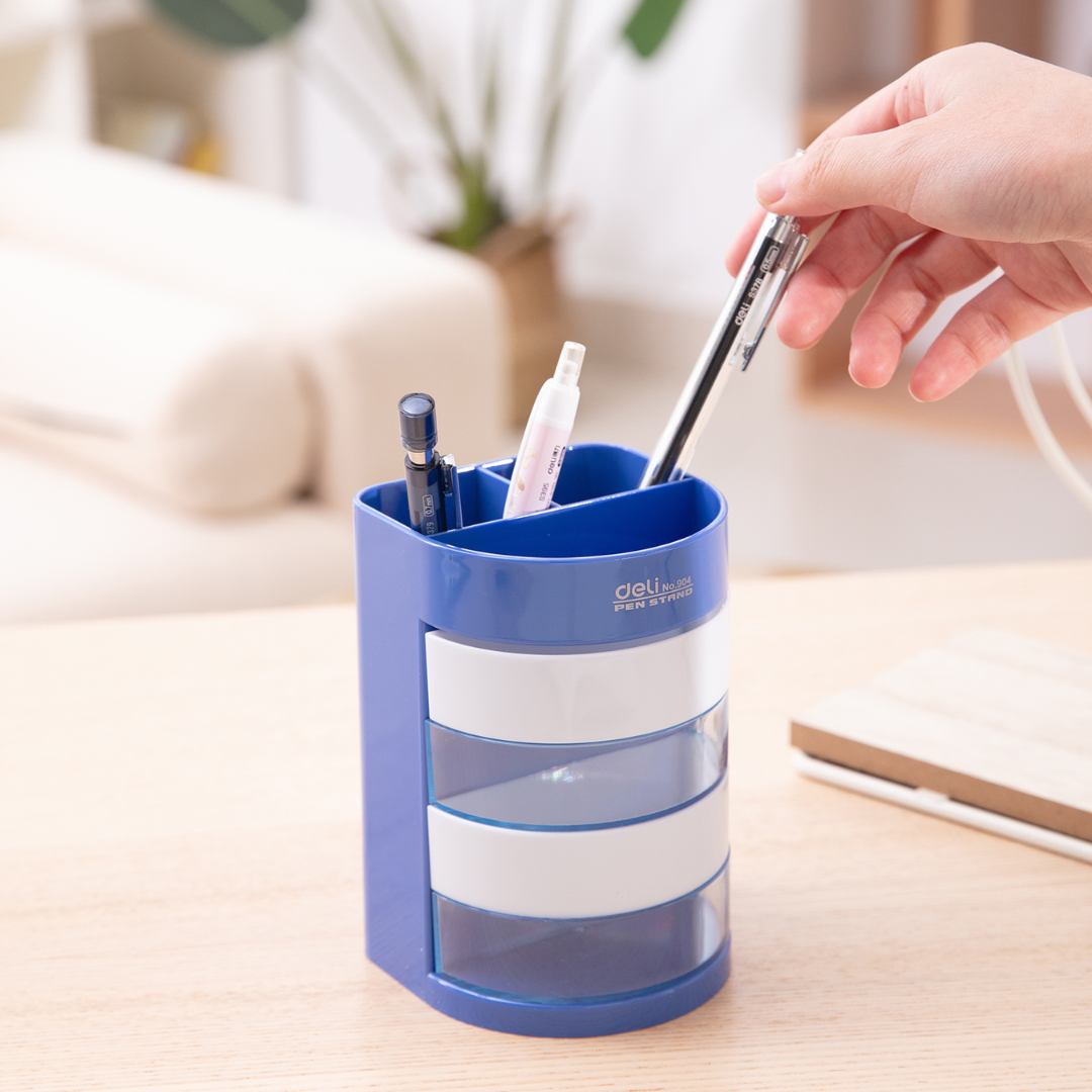 Deli 904 Compartments Plastic Pen Holder