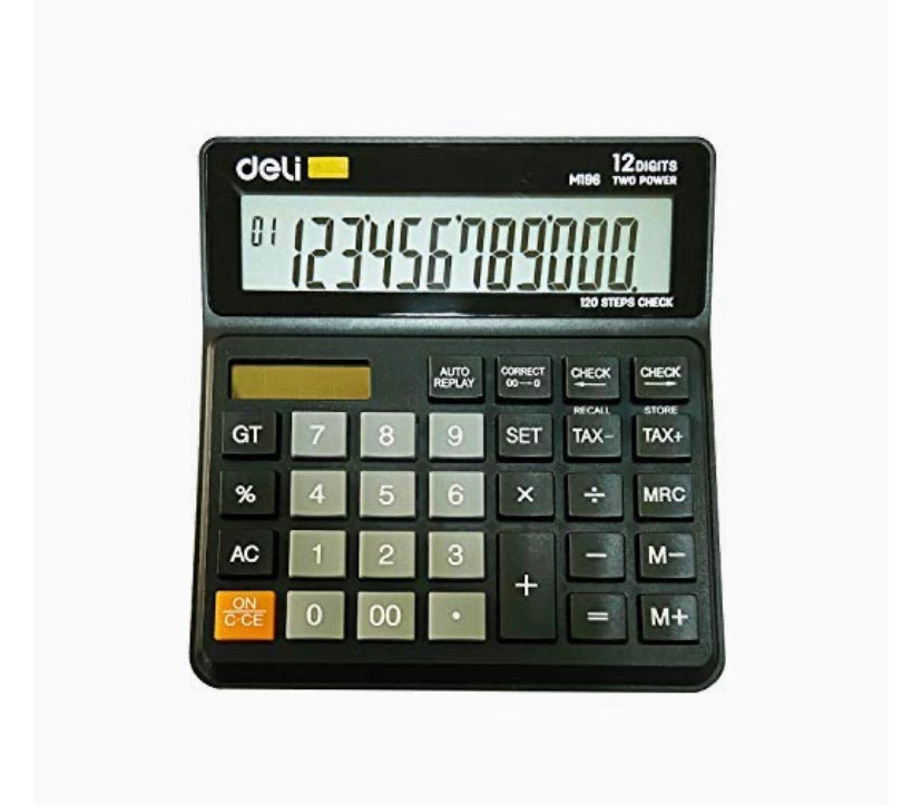Deli WM19620 Smart Series Desktop Basic Calculator with Tax & GT Keys 12 Digit, 120 Step Check, Black
