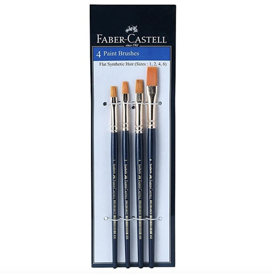 Faber-Castell Synthetic Hair Flat Assorted Paint Brush, Set of 4