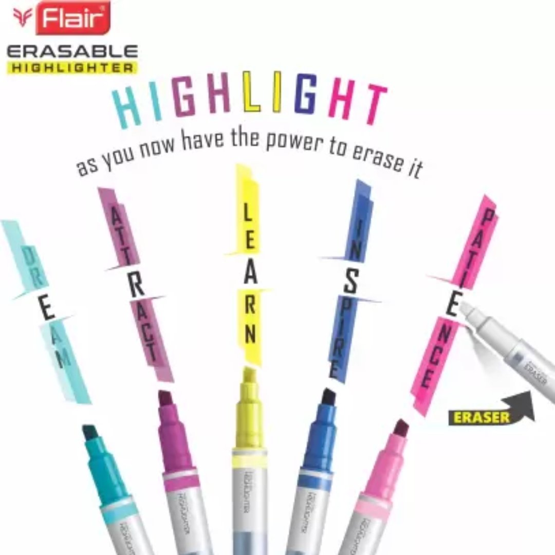 Flair Erasable Highlighters Pack Of 5
