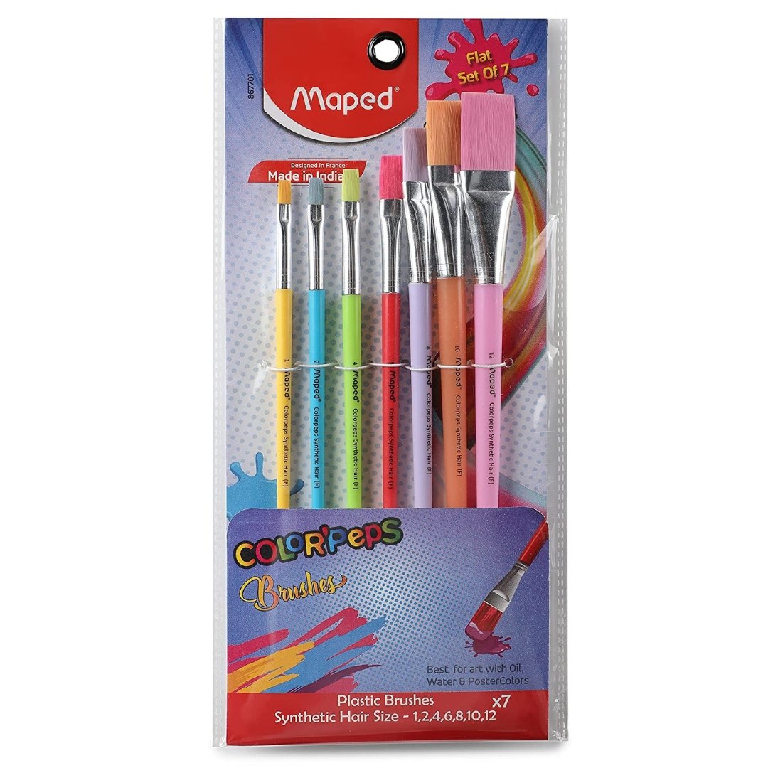 Maped Color'Peps Synthetic Flat Brushes Set - Pack of 7, Multicolour