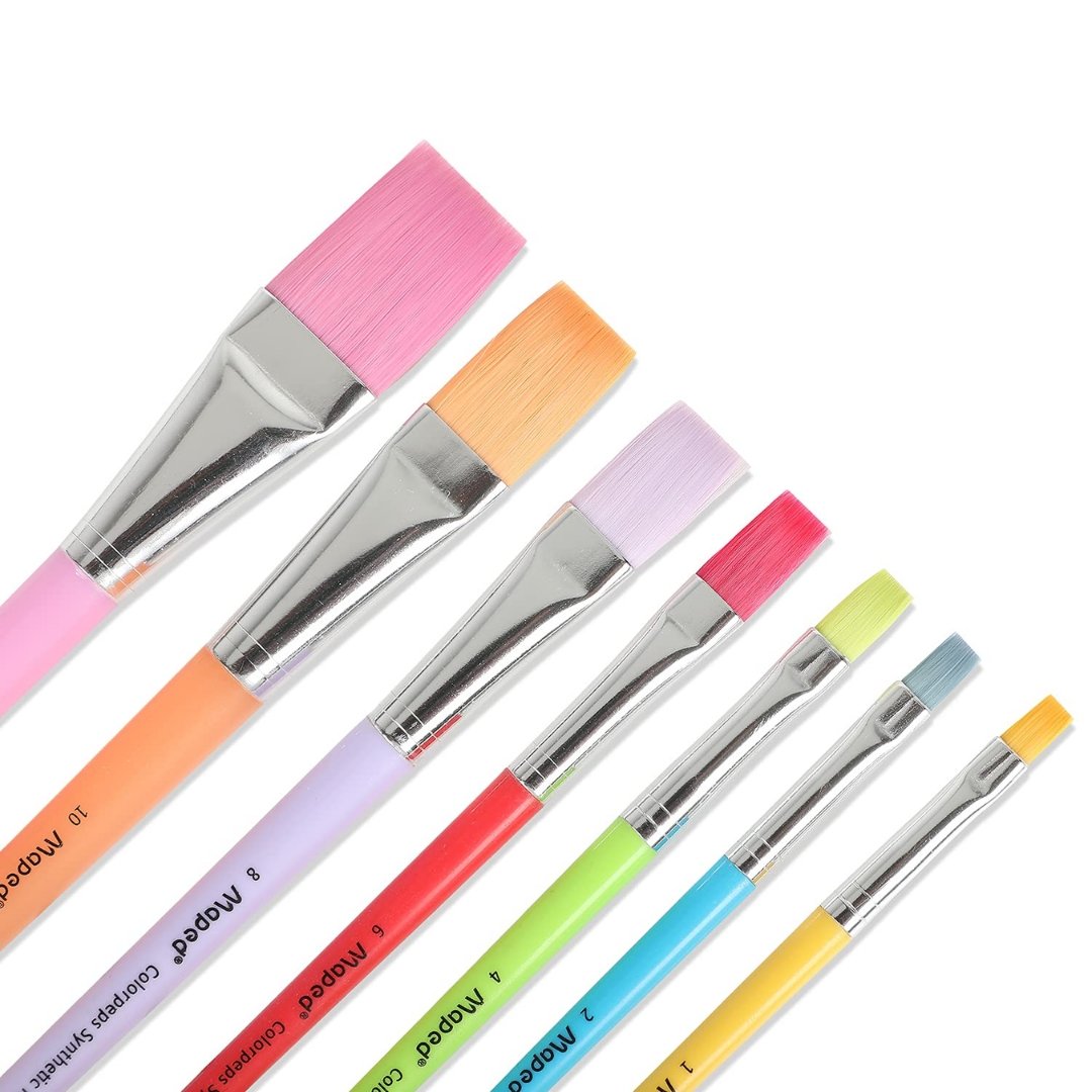 Maped Color'Peps Synthetic Flat Brushes Set - Pack of 7, Multicolour