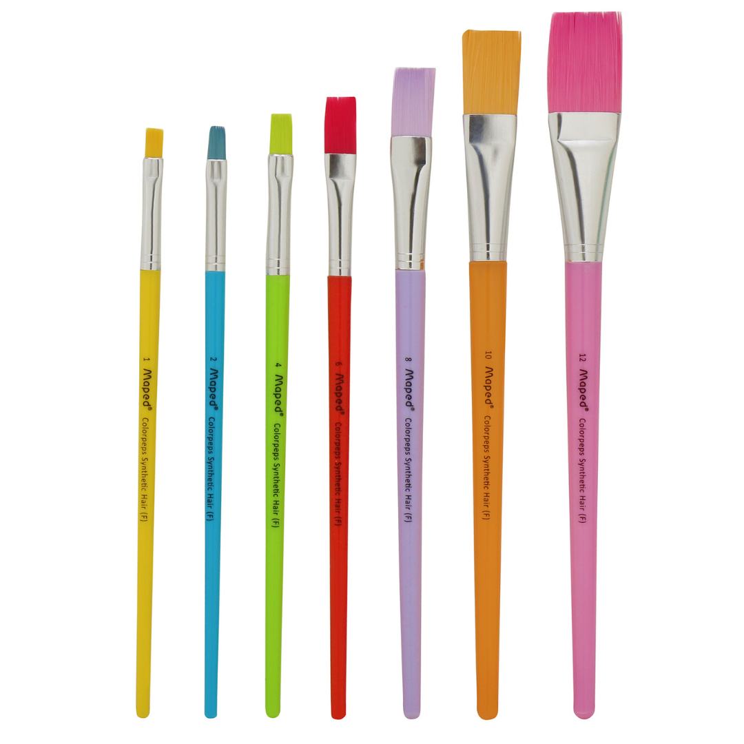 Maped Color'Peps Synthetic Flat Brushes Set - Pack of 7, Multicolour