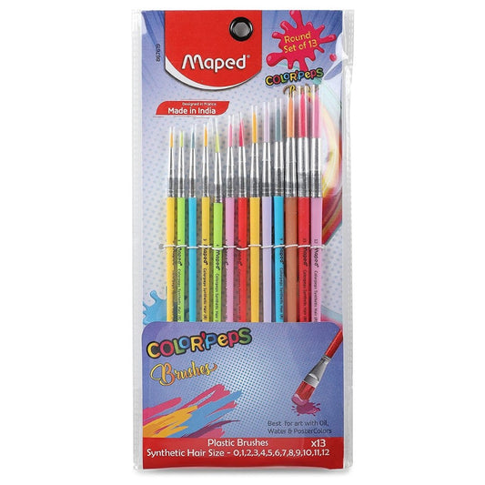 MAPED Color'Peps Synthetic Round Brushes Set - Pack of 13, Multicolour