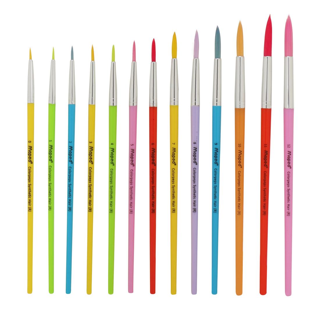 MAPED Color'Peps Synthetic Round Brushes Set - Pack of 13, Multicolour