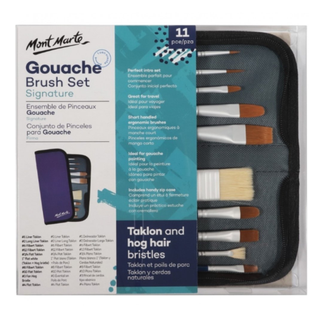 Mont Marte Gouache Brush Set In Wallet (Pack Of 11)