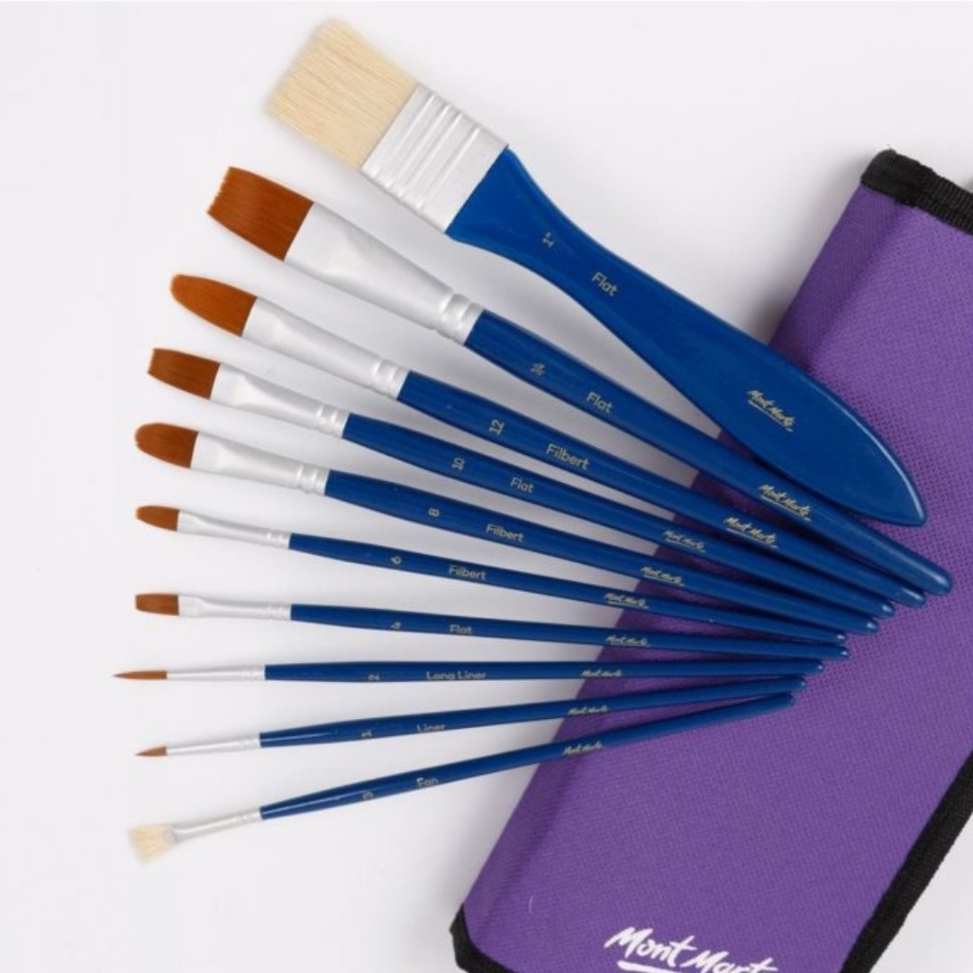 Mont Marte Gouache Brush Set In Wallet (Pack Of 11)