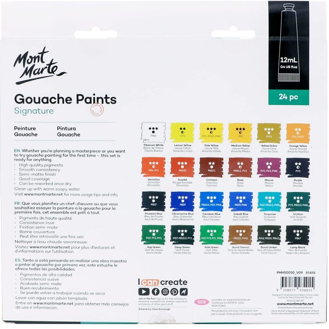 Mont Marte Gouache Paints 24pc x 12ml*
