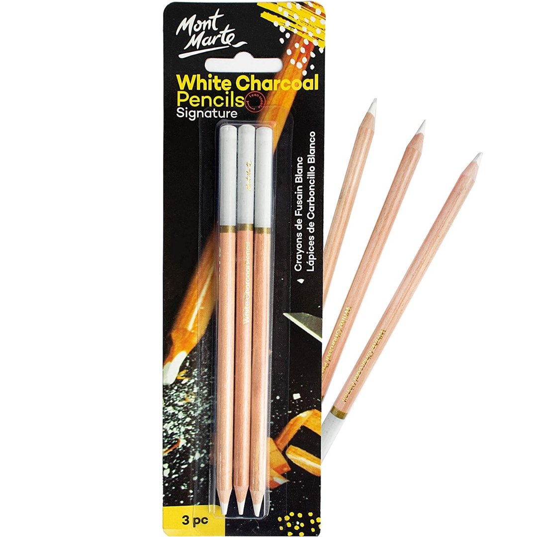 Mont Marte White Charcoal Pencils Pack Of 3