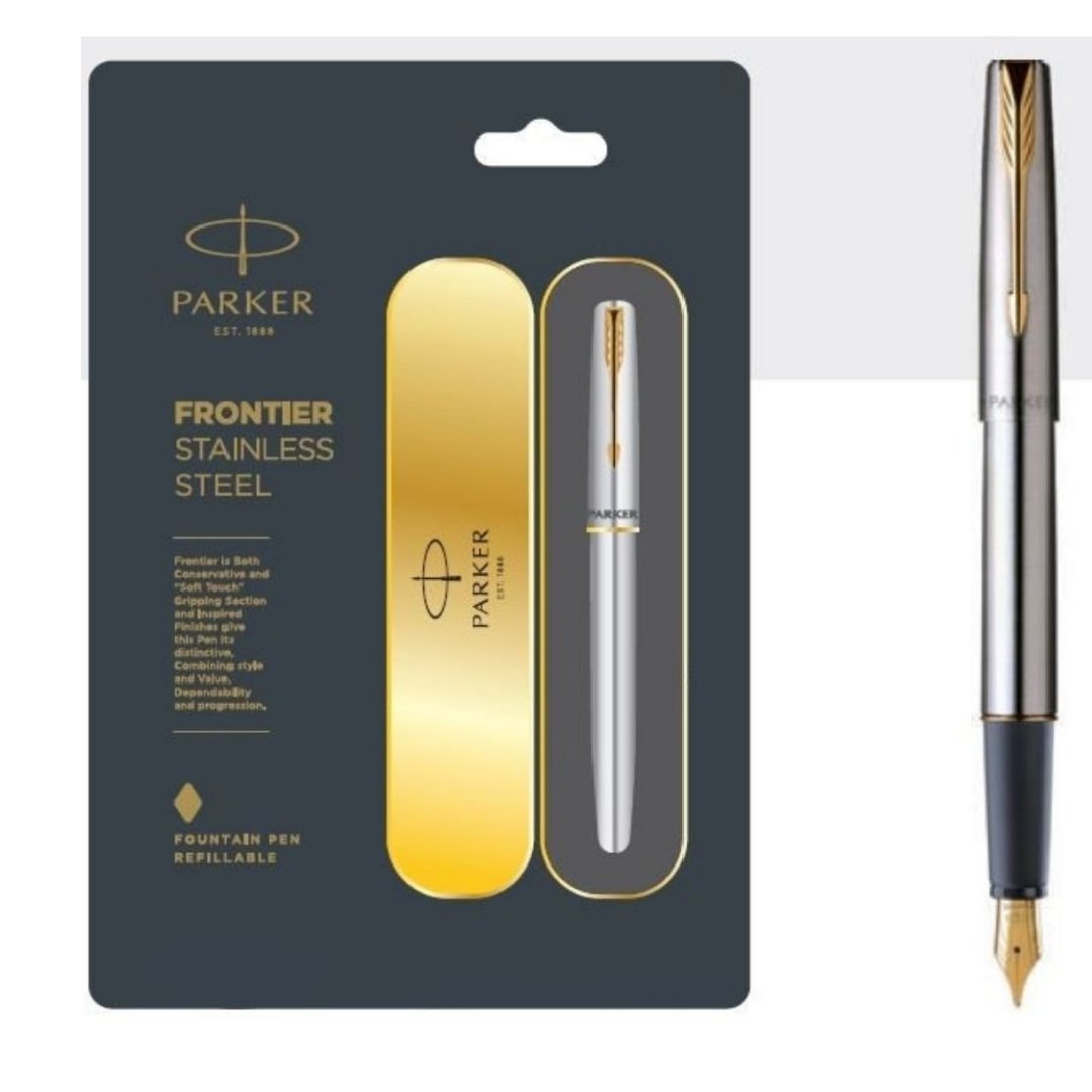 Parker Frontier Stainless Steel Gold Trim Fountain Pen