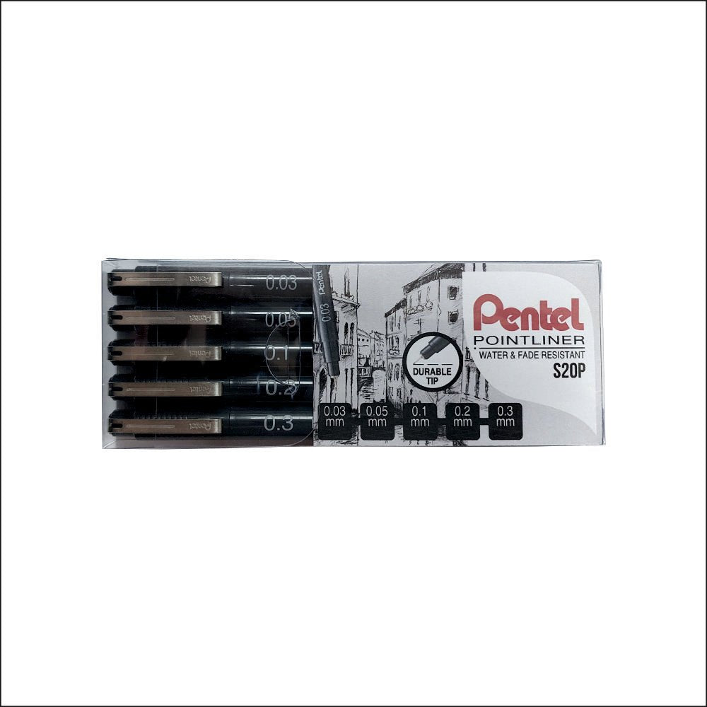Pentel Pointliner Pigment Ink Pen- 5pc Set