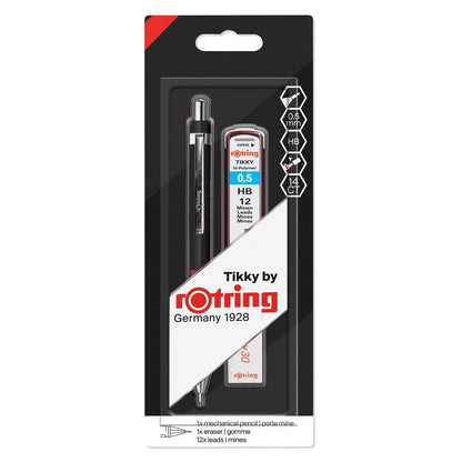 Rotring Tikky Black Barrel 0.5 & 0.7mm Mechanical Pencil, Spare Leads and Eraser