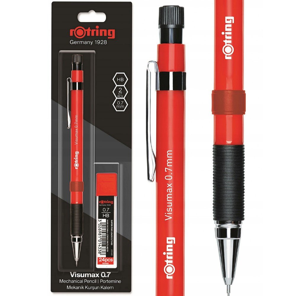 Rotring Visumax Mechanical Pencil 0.7 mm Red with 24 HB Leads Blister Pack