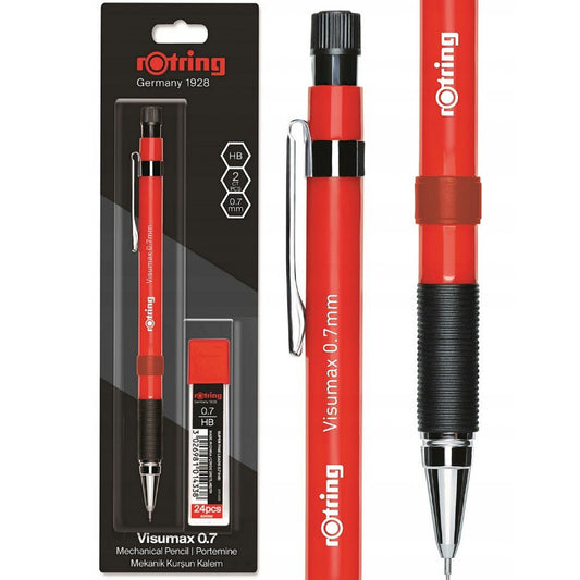 Rotring Visumax Mechanical Pencil 0.7 mm Red with 24 HB Leads Blister Pack