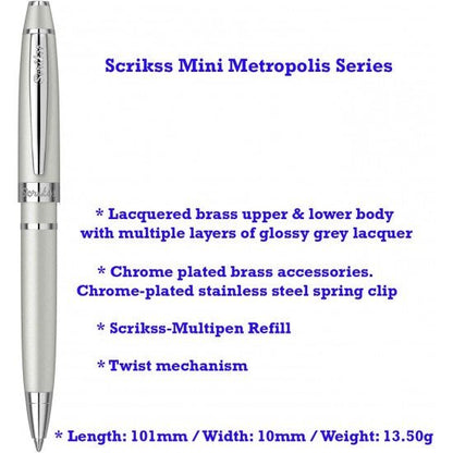 Scrikss Mini Metropolis Matte Grey-CT Ballpoint Pen