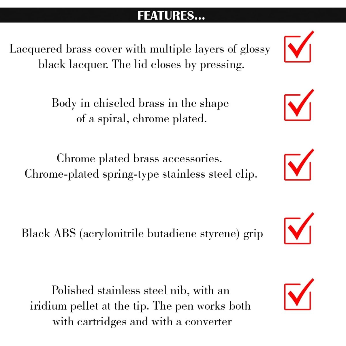 Scrikss Noble 35C Spiral Black Chrome Fountain Ink Pen-Medium Nib