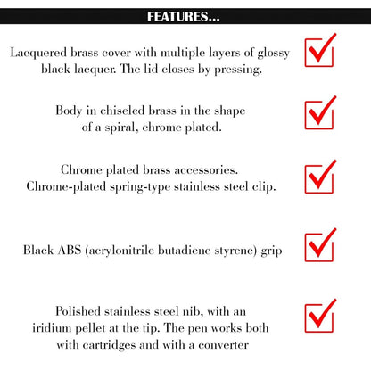 Scrikss Noble 35C Spiral Black Chrome Fountain Ink Pen-Medium Nib