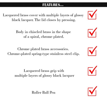 Scrikss Noble 35C Spiral Black Chrome Roller Ball Point Pen