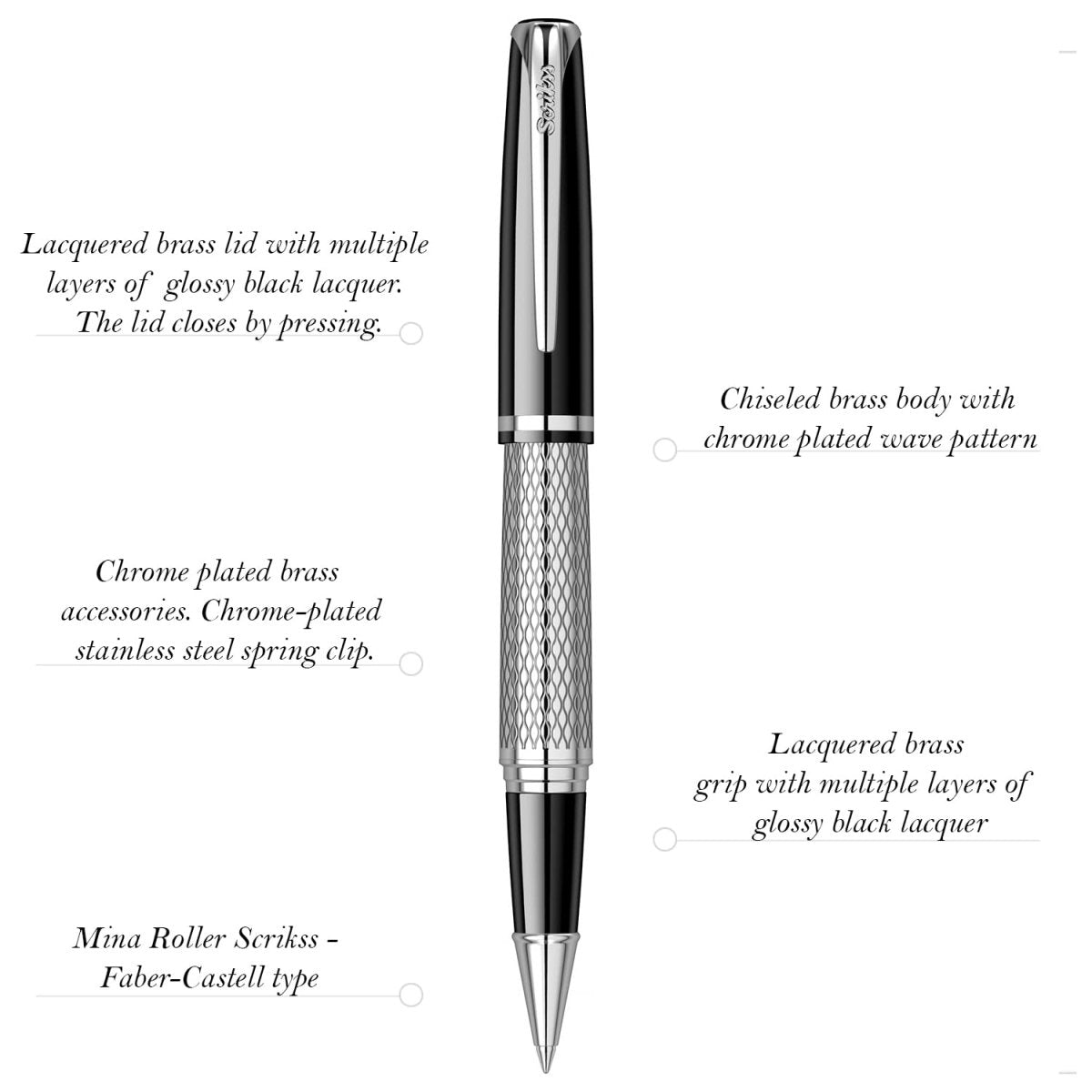 Scrikss Pera 477 Black-Chrome-CT Rollerball Pen
