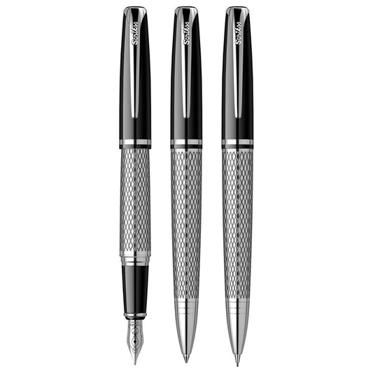 Scrikss Pera 477 Black-CT Fountain Pen+ Ballpoint Pen + Mechanical Pencil Set