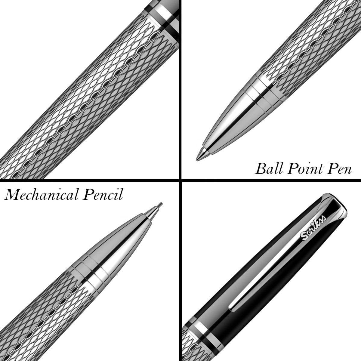 Scrikss Pera 477 Black-CT Fountain Pen+ Ballpoint Pen + Mechanical Pencil Set