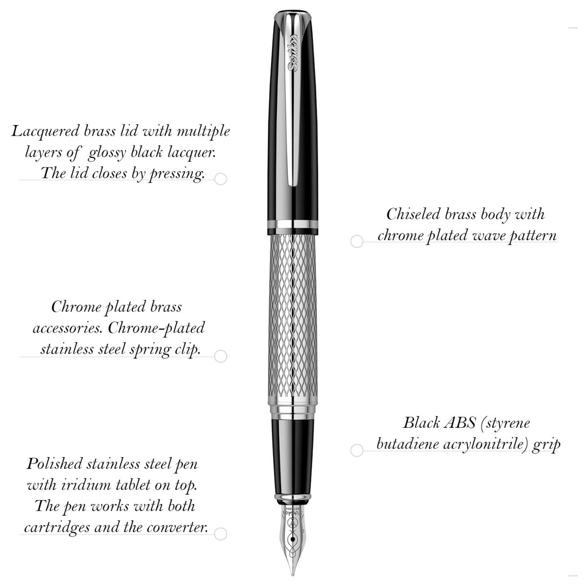 Scrikss Pera 477 Black-CT Fountain Pen+ Ballpoint Pen + Mechanical Pencil Set
