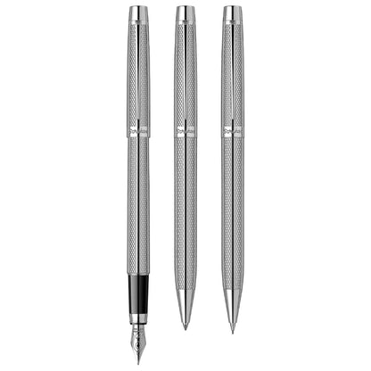 Scrikss Venus 722 Chrome CT Fountain+ Ballpoint Pen+ Mechanical Pencil Set