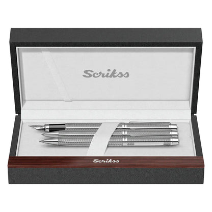 Scrikss Venus 722 Chrome CT Fountain+ Ballpoint Pen+ Mechanical Pencil Set