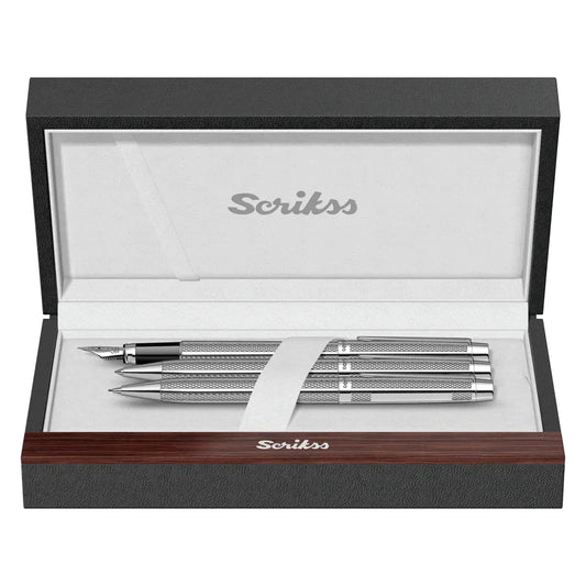Scrikss Venus 722 Chrome CT Fountain+ Ballpoint Pen+ Mechanical Pencil Set