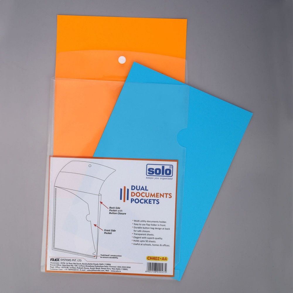 Solo Dual Documents Pockets - A4 (Pack Of 4)
