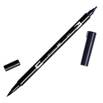 Tombow ABT-N15-6P Fibre Tip Pen Dual Brush Pen with Two Nibs - Black