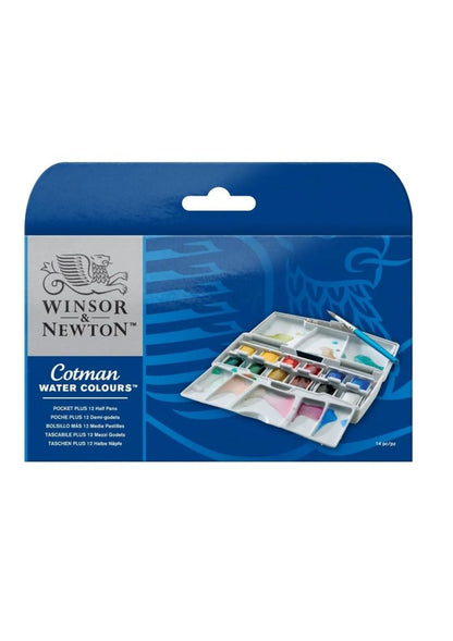Winsor & Newton Cotman Water Colours Pocket Plus - Set of 12 Half Pans